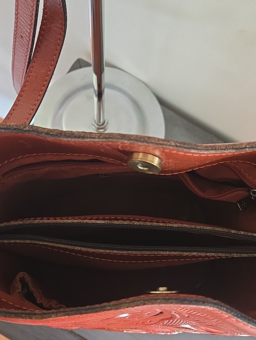 Patricia Nash Lavello Leather Bucket Bag - Rust Brown/Gold Lining - Picture 9 of 13